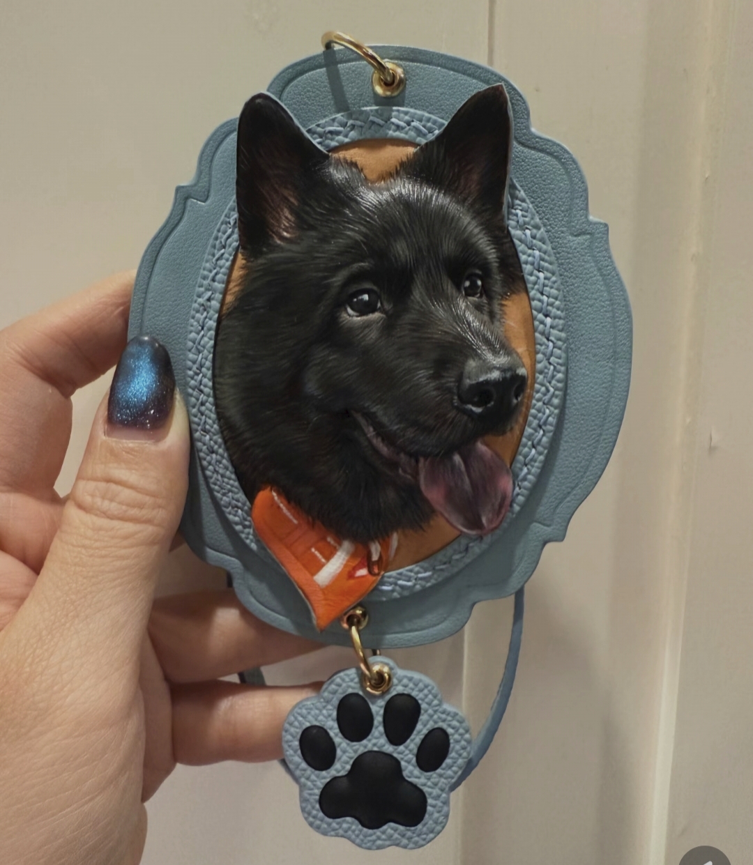 Personalized cat portrait leather ornament